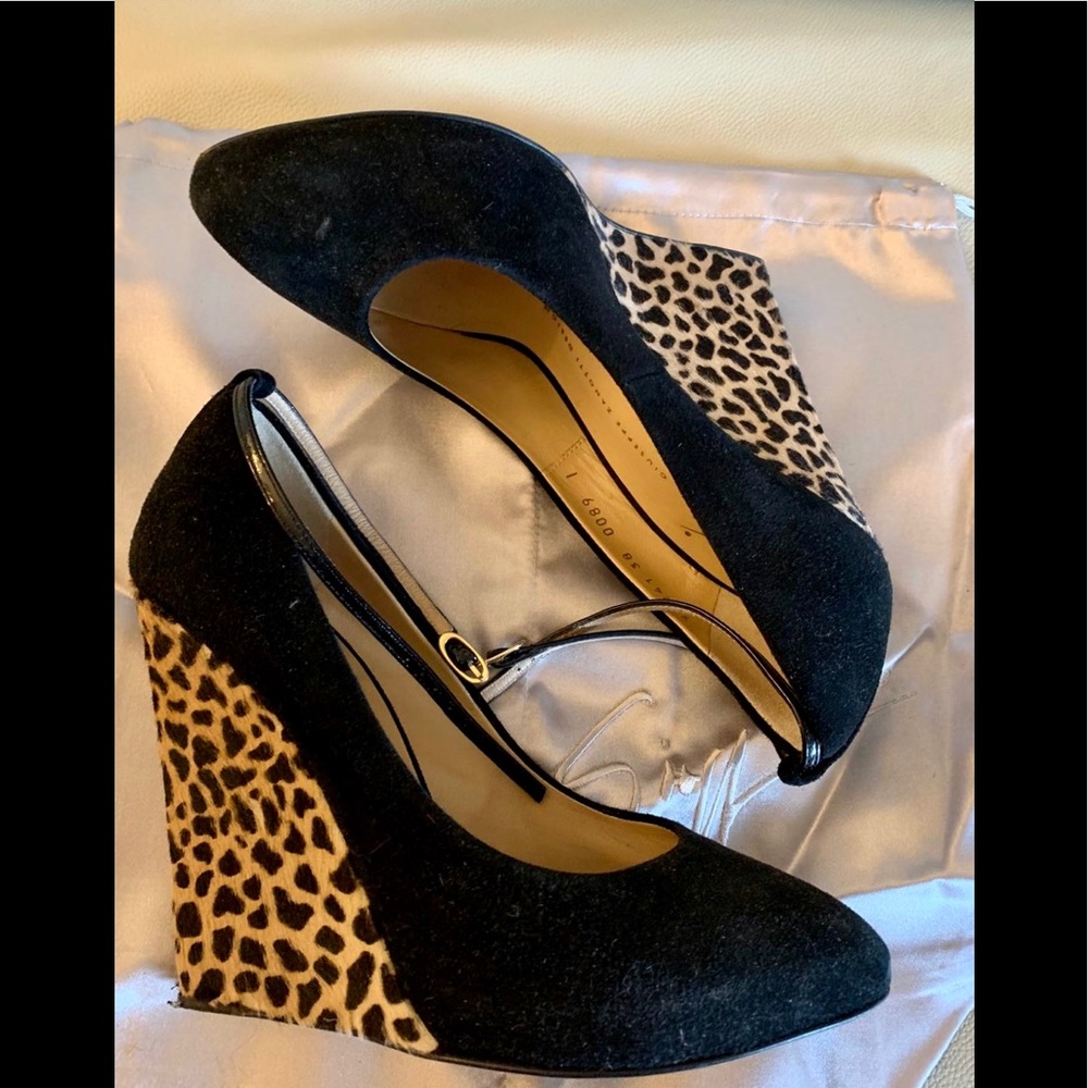 Black suede with leopard pony hair wedge heels!